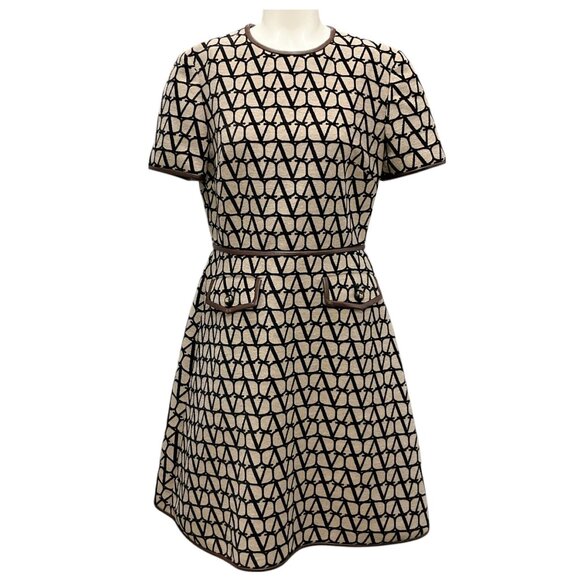 Valentino Beige / Black / Brown 2022 Iconograph Iconographe Leather Trimmed Logo - Picture 1 of 5